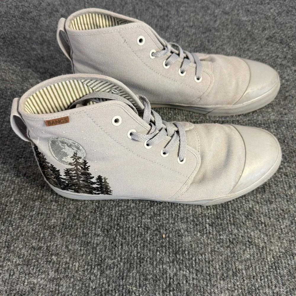 BANGS Gray Canvas High Top Sneakers Moon Forest Embroidered Women's 9.5